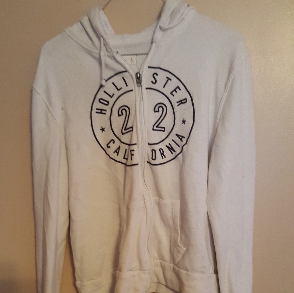 Large white Hollister zip hoodie